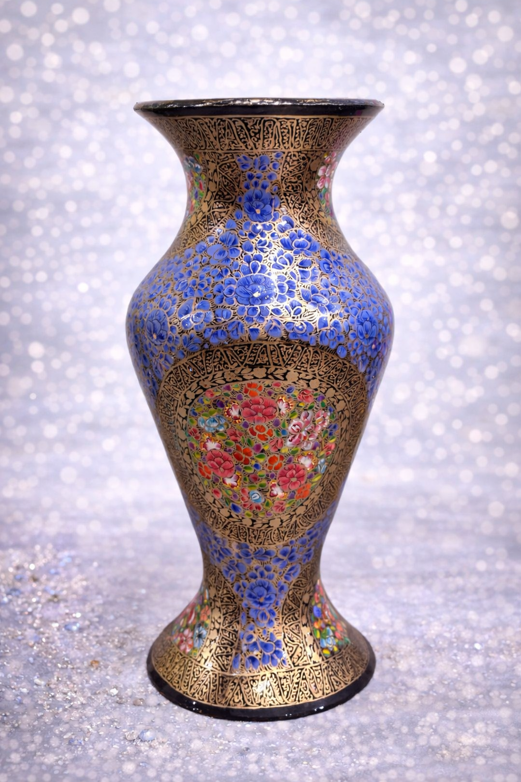 Blue Hazara , Hand Painted Brass Vase, Antique flower Vase, Paper Mache Flower Vase, Boho flower vase 